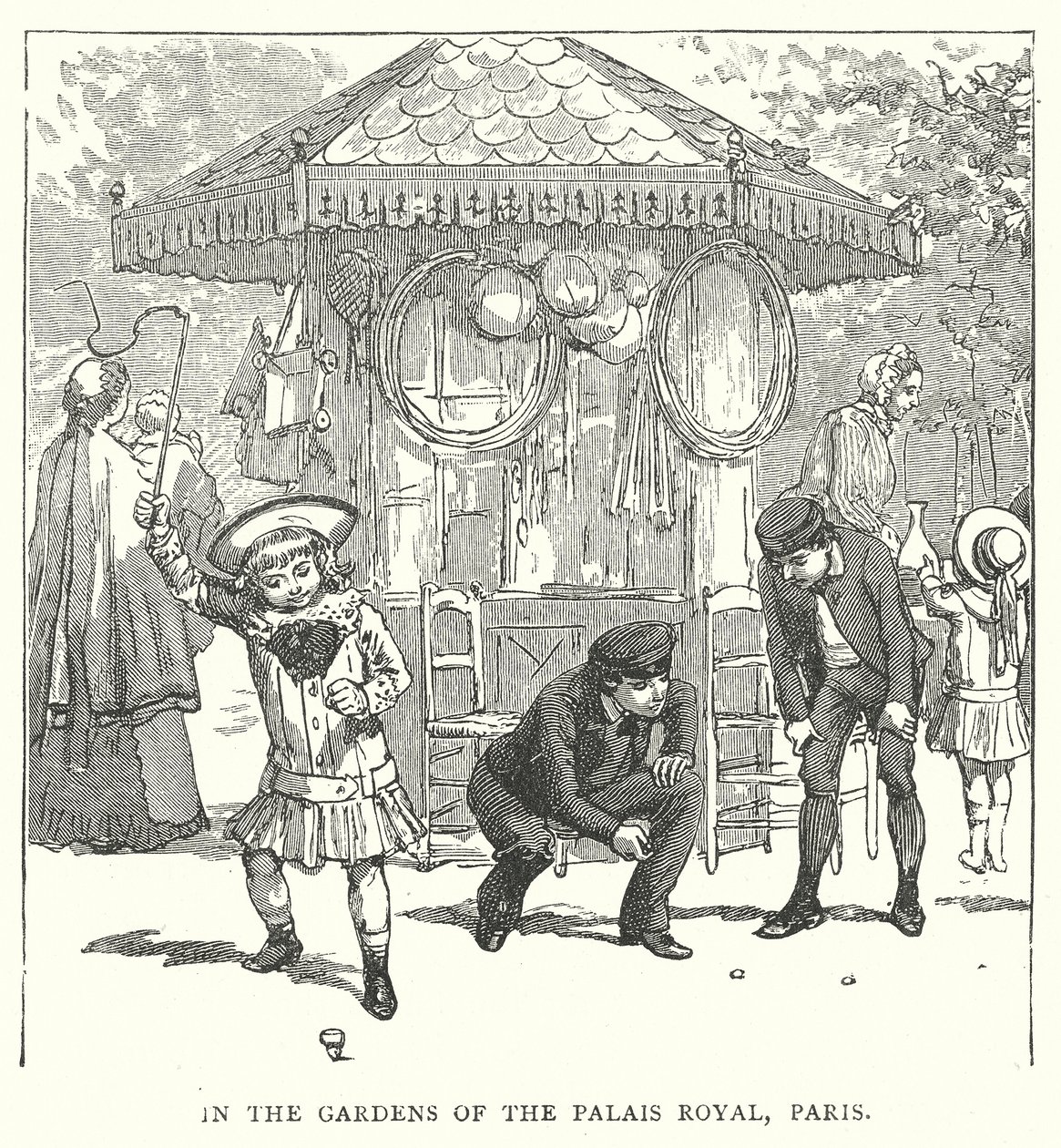 In de tuinen van het Palais Royal, Parijs (gravure) door English School
