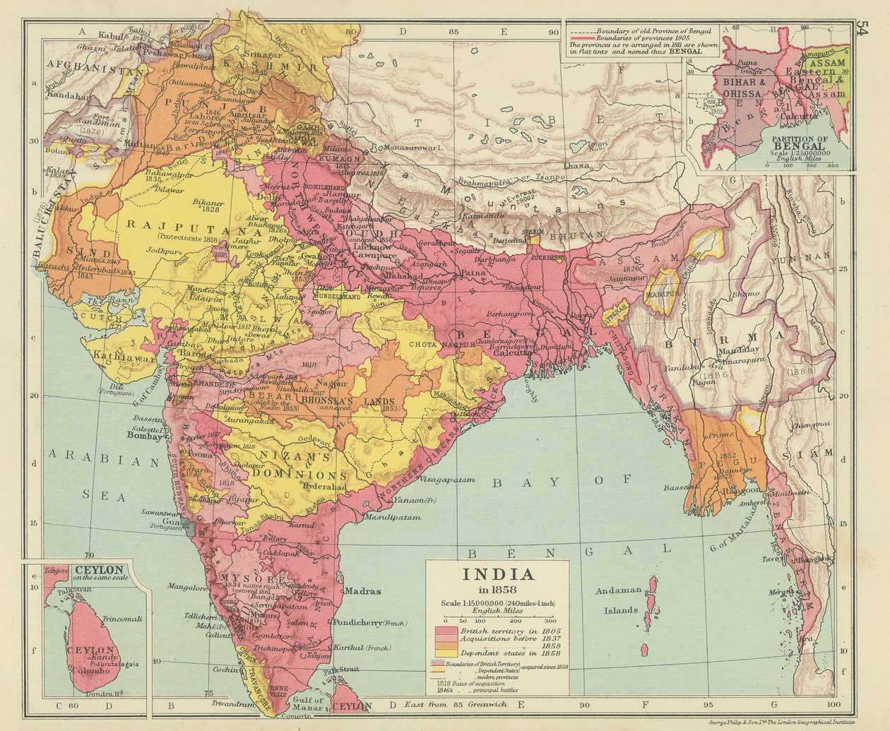 India in 1858 (kleurenlitho) door English School