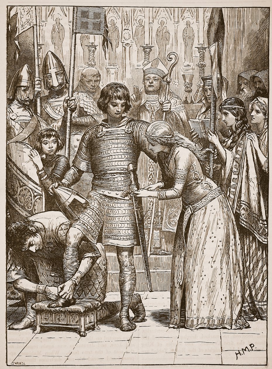 Inwijding in de ridderorde, illustratie uit Cassells Illustrated History of England door English School