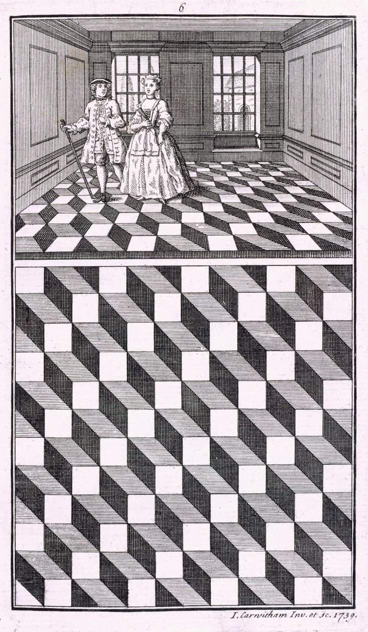 Interieur, illustratie uit Various Kinds of Floor Decoration, door John Carwitham, 1739, ZW gravure door English School