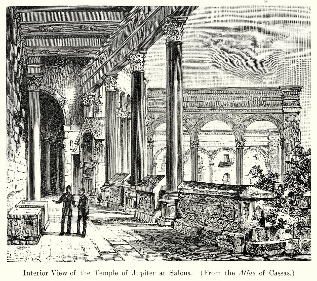 Binnenaanzicht van de Tempel van Jupiter in Saloma (gravure) door English School
