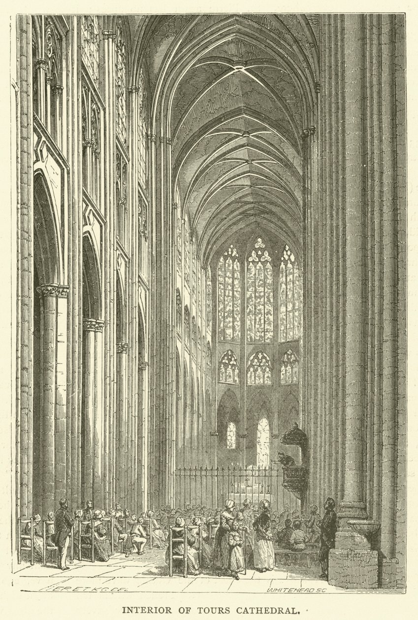 Interieur van de kathedraal van Tours (gravure) door English School