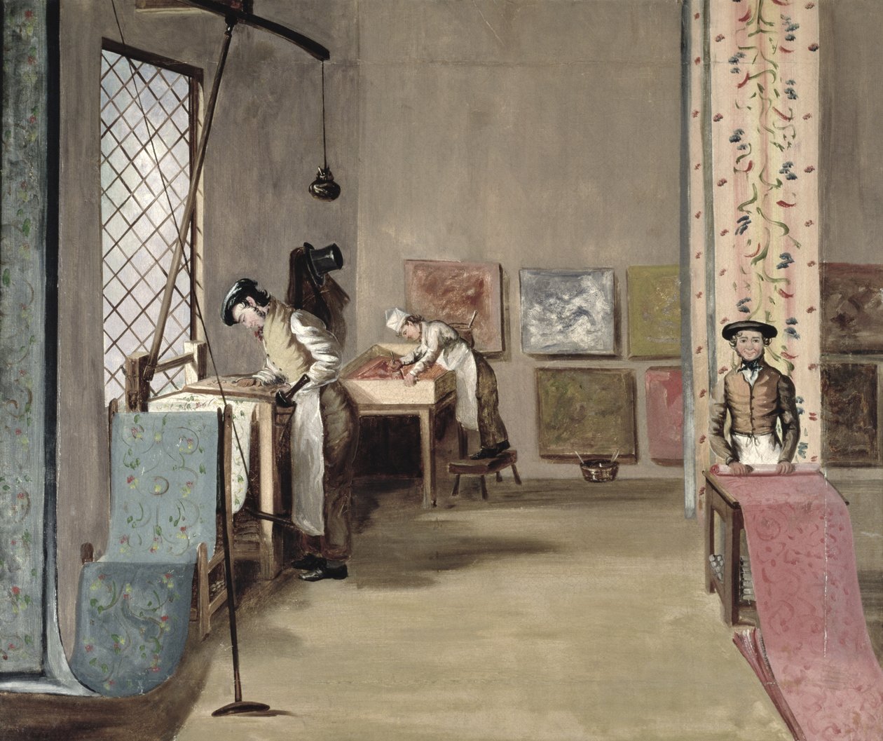 Interieur van een behangfabriek door English School