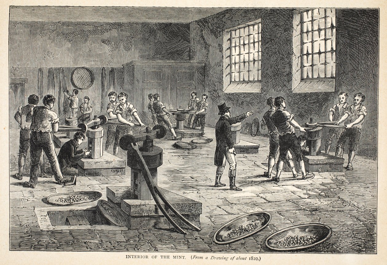 Interieur van de Munt, naar een tekening van circa 1820 door English School