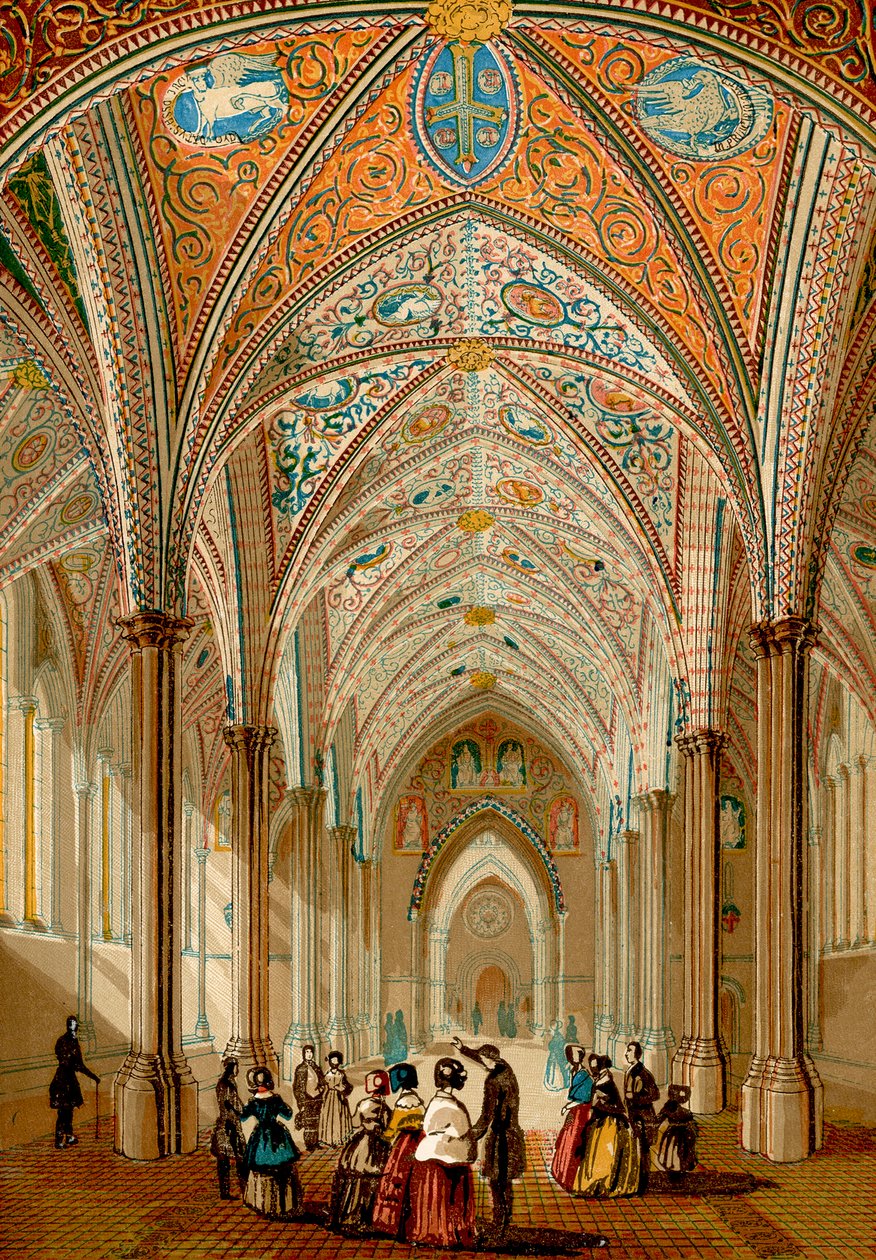 Interieur van de Tempelkerk (ingekleurde gravure) door English School