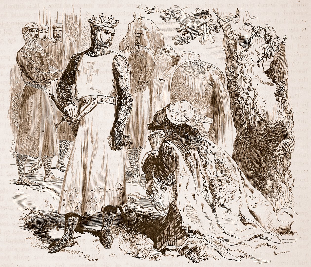 Isaac van Cyprus die smeekt om de vrijlating van zijn dochter, illustratie uit Cassells Illustrated History of England door English School