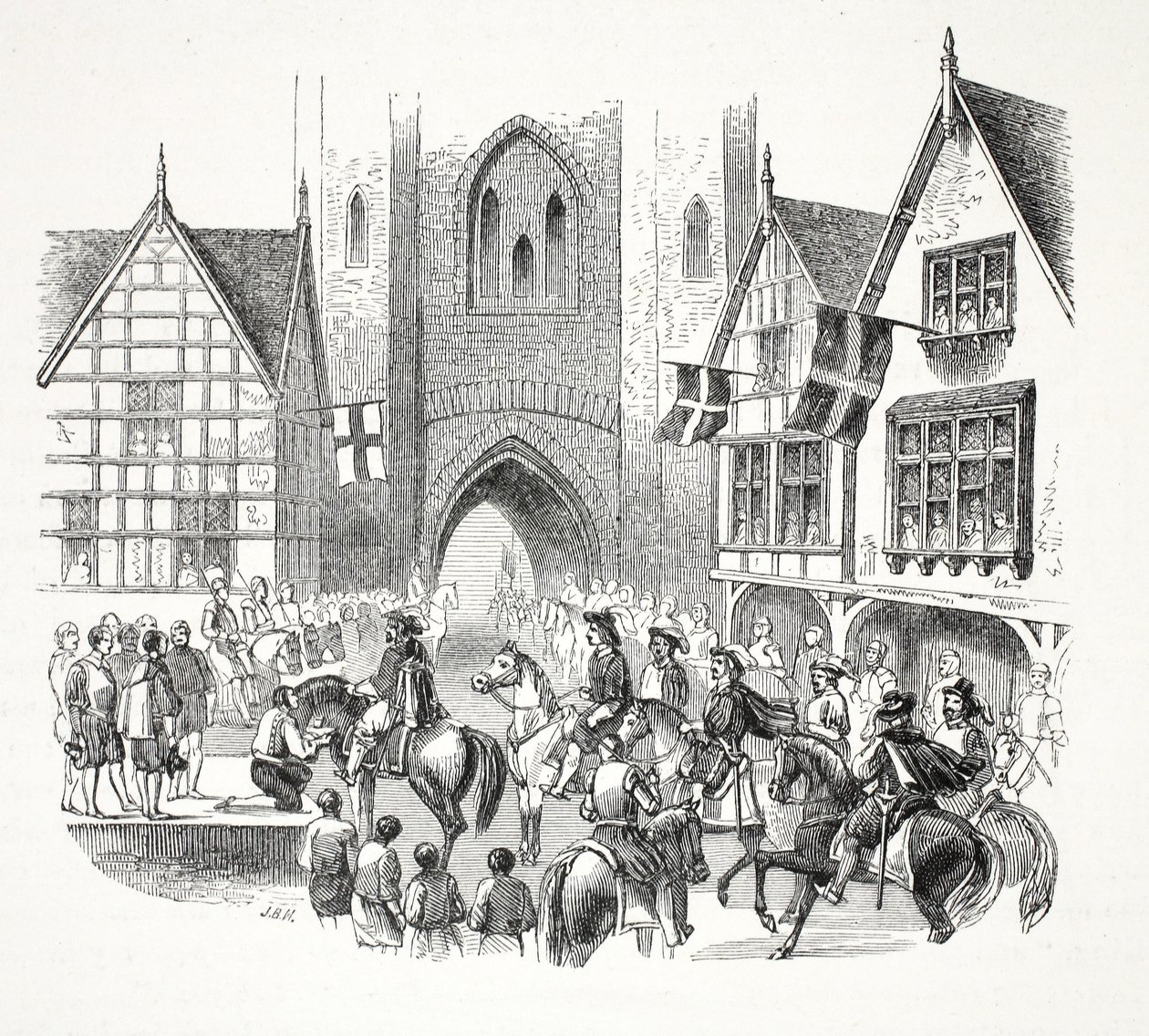 De intocht van James de Eerste in de stad Chester, 19e eeuw door English School