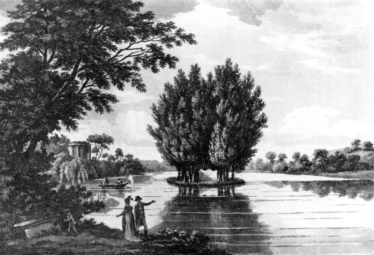 Graf van Jean-Jacques Rousseau (1712-78) in Ermenonville, uit A Sporting Tour Through France in a Series of Letters to the Earl of Darlington door Kolonel Thomas Thornton, gepubliceerd 1806 door English School