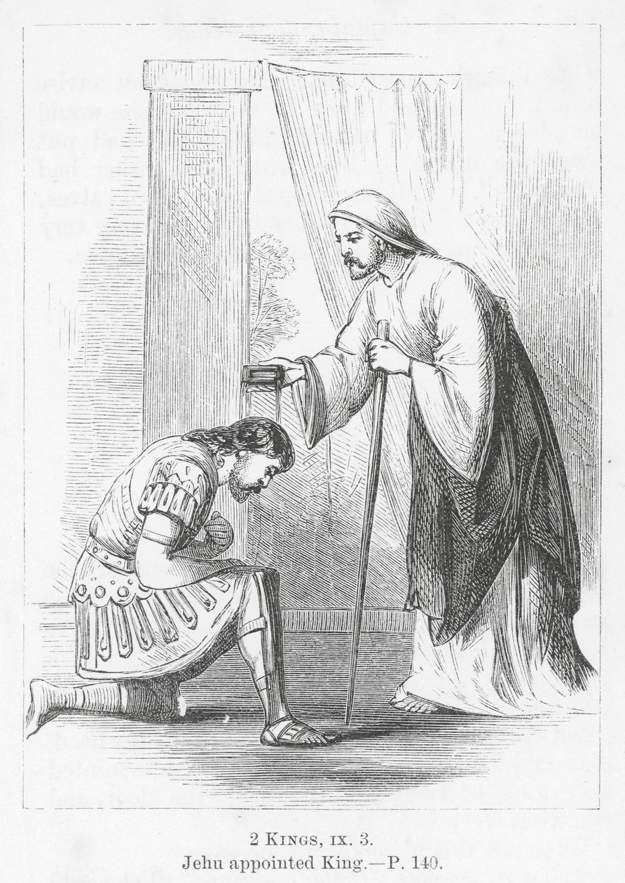 Jehu benoemd tot koning (gravure) door English School