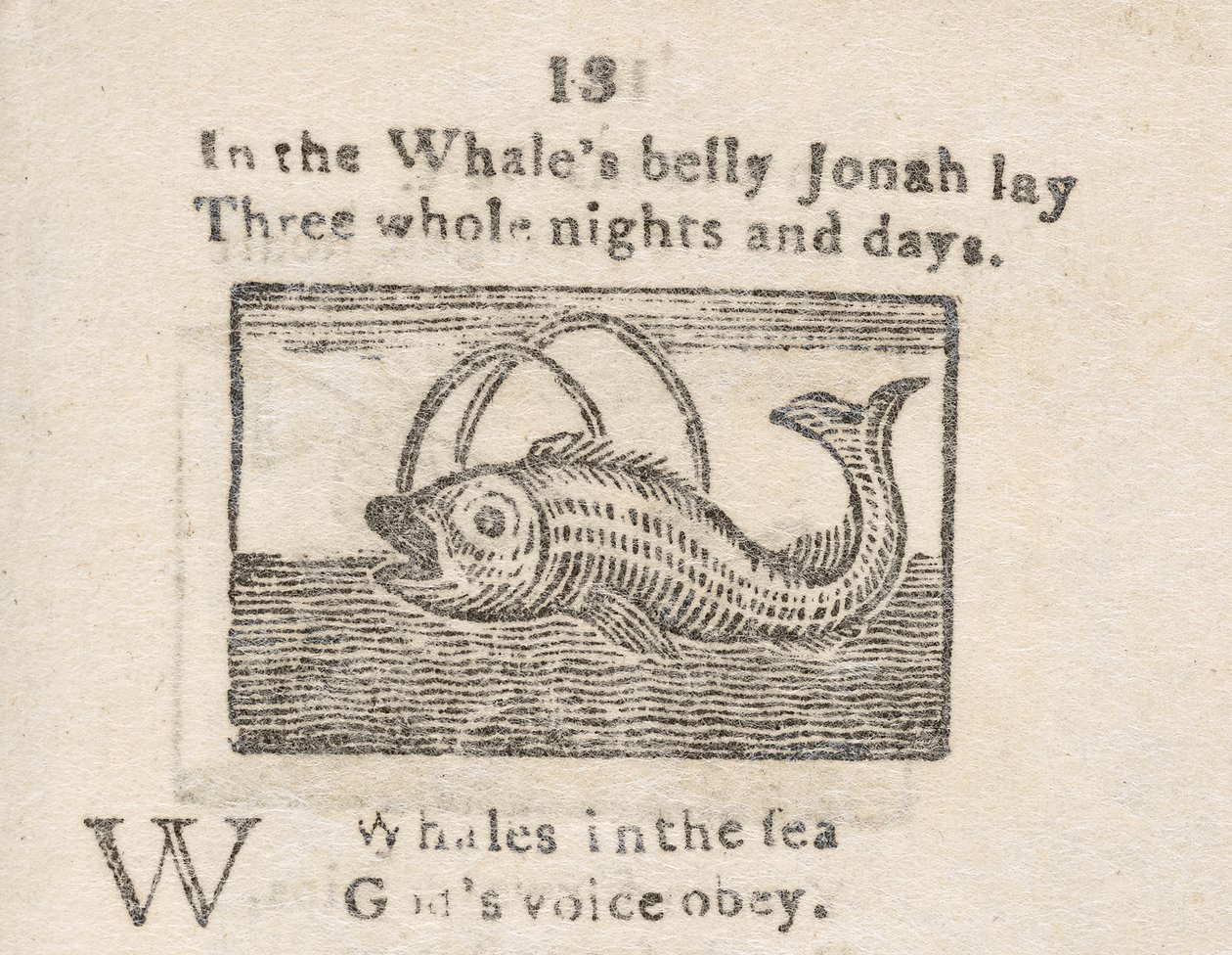 Jona in de buik van de walvis, illustratie voor de letter W, uit een 