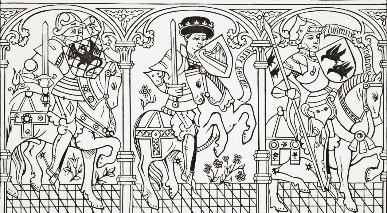 Jozua, koning David en Judas Maccabeüs, 1878 door English School