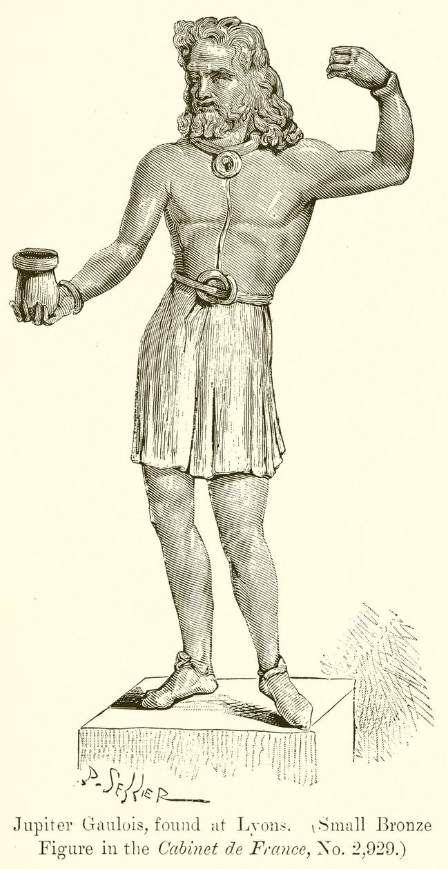Jupiter Gaulois gevonden in Lyon. (Bronzen figuurtje in het Cabinet de France, nr. 2.929) (gravure) door English School