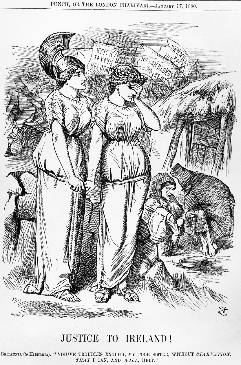 Rechtvaardigheid voor Ierland!, gegraveerd door Joseph Swain, uit Punch, 17 januari 1880 door English School