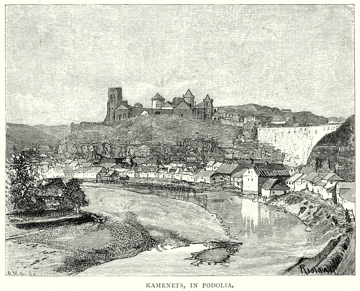 Kamenets, in Podolië (gravure) door English School
