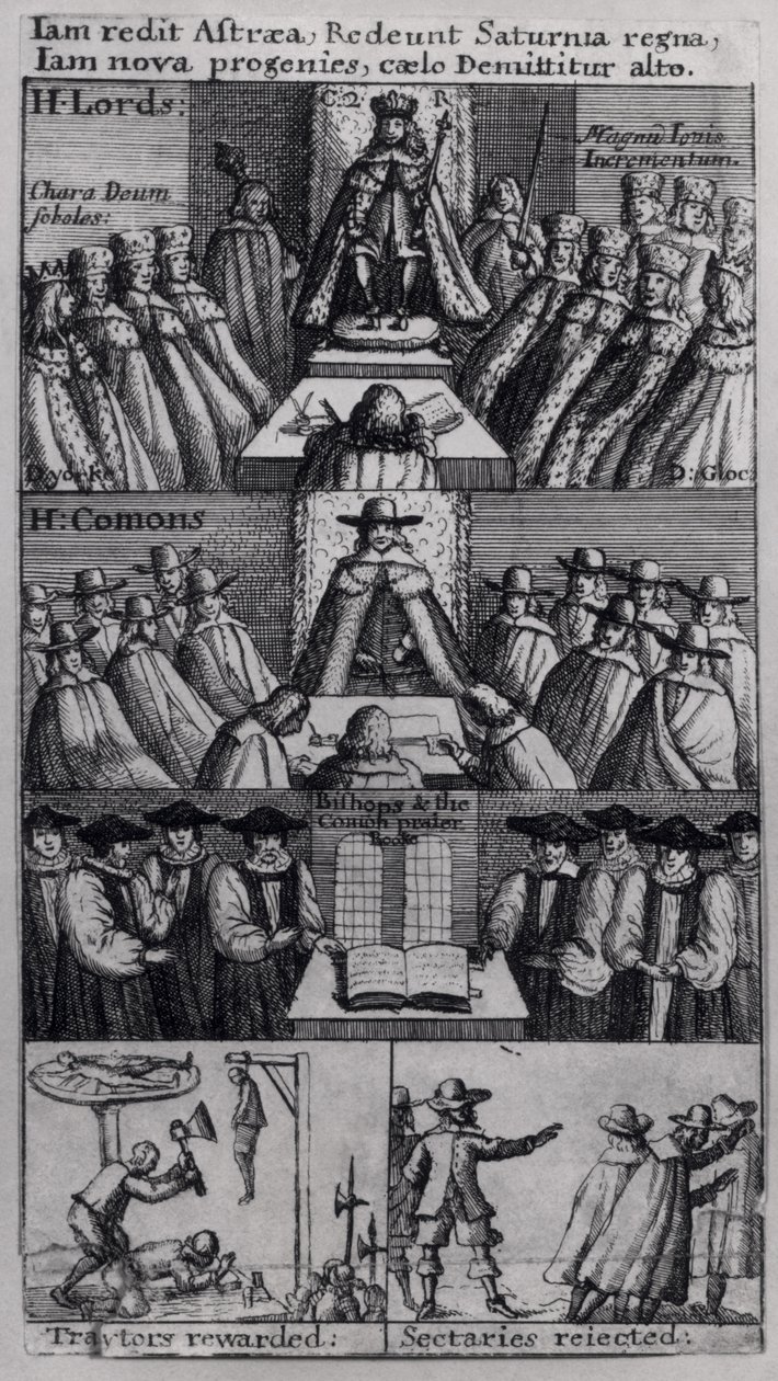 Koning Karel II (1630-85) met de Houses of Parliament, 1660 door English School