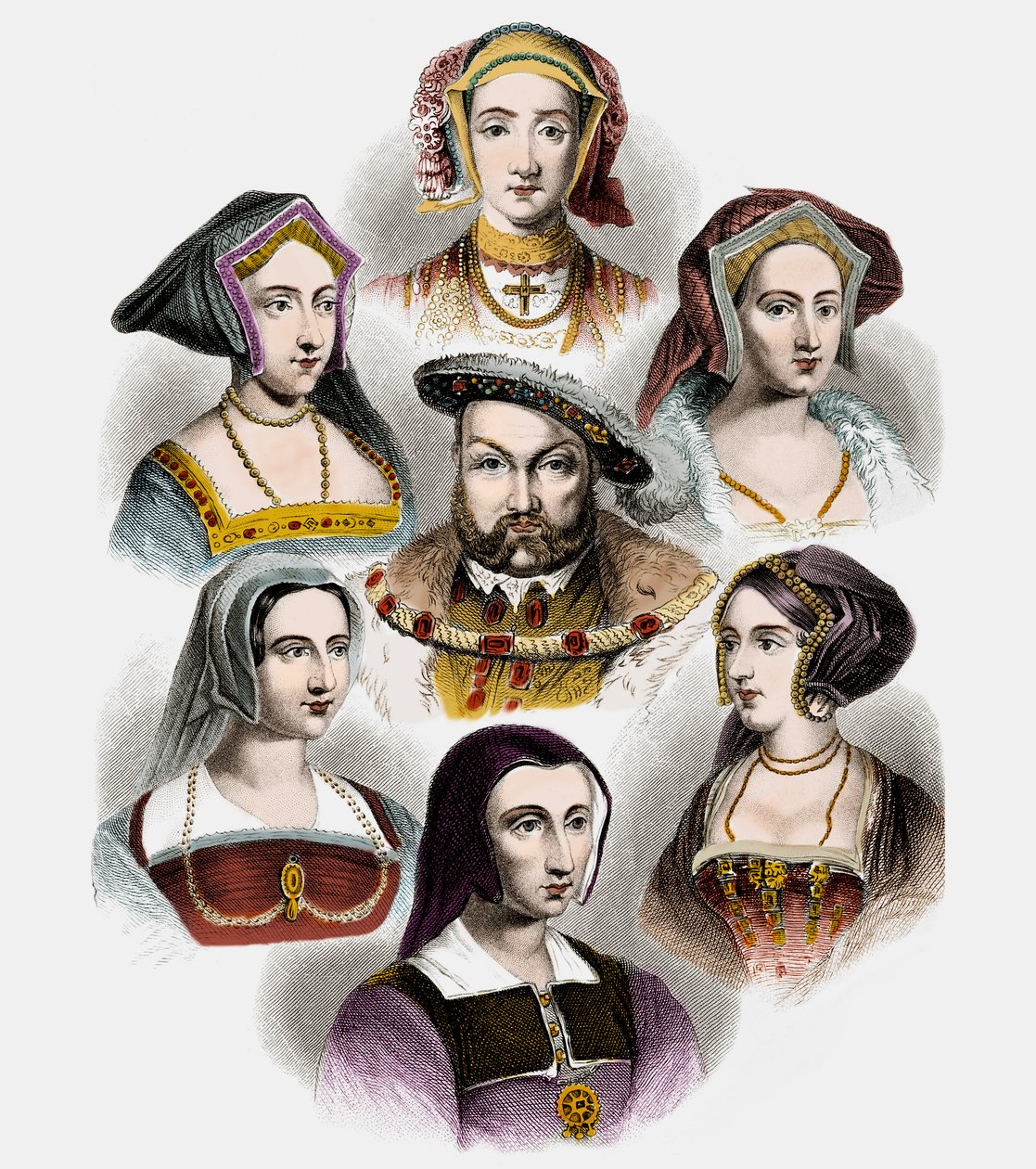 Koning Hendrik VIII van Engeland en zijn zes vrouwen door English School