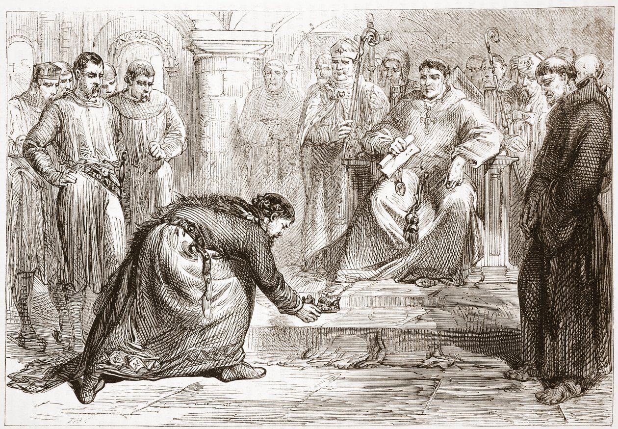 Koning Jan en de pauselijke legaat, illustratie uit The History of Protestantism door James Aitken Wylie (1808-1890), gepubliceerd 1878 door English School