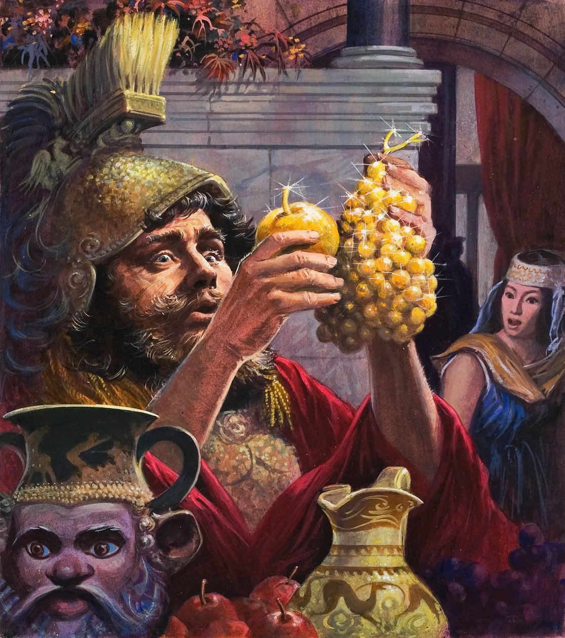 Koning Midas (gouache op papier) door English School