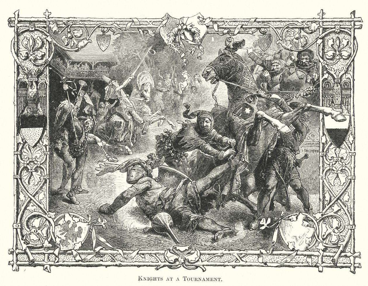 Ridders bij een toernooi (gravure) door English School