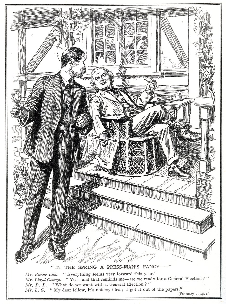 Lloyd George en Bonar Law bespreken de vooruitzichten van een algemene verkiezing, februari 1920 door English School