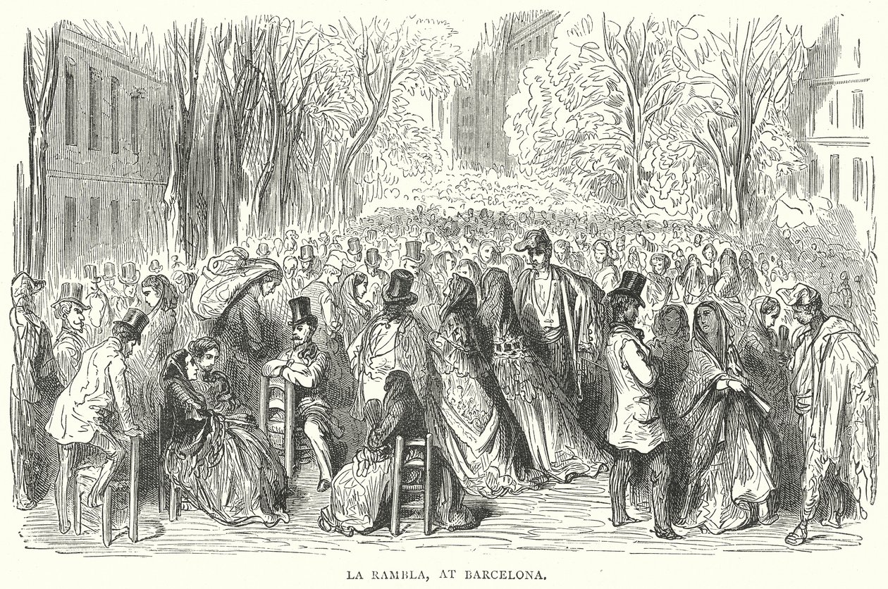 La Rambla, in Barcelona (gravure) door English School