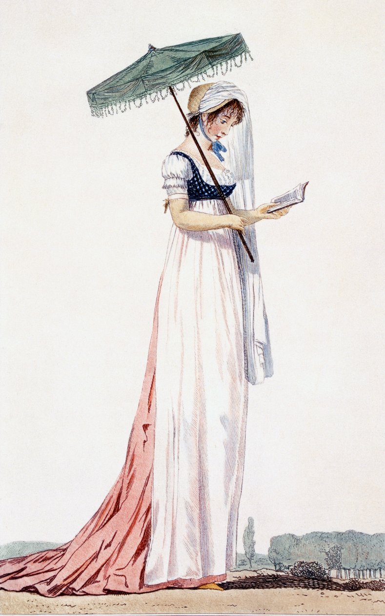 Elegante zomerkleding voor dames met parasol, door Delacourt, 1770 door English School