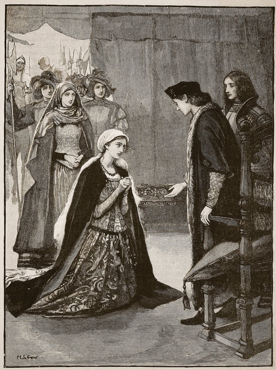 Lady Catherine Gordon voor Hendrik VII, illustratie uit Cassells Geïllustreerde Geschiedenis van Engeland door English School