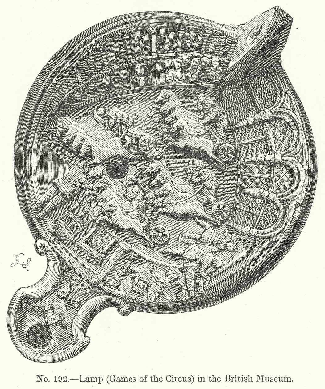 Lamp (Circusspelen) in het British Museum (gravure) door English School