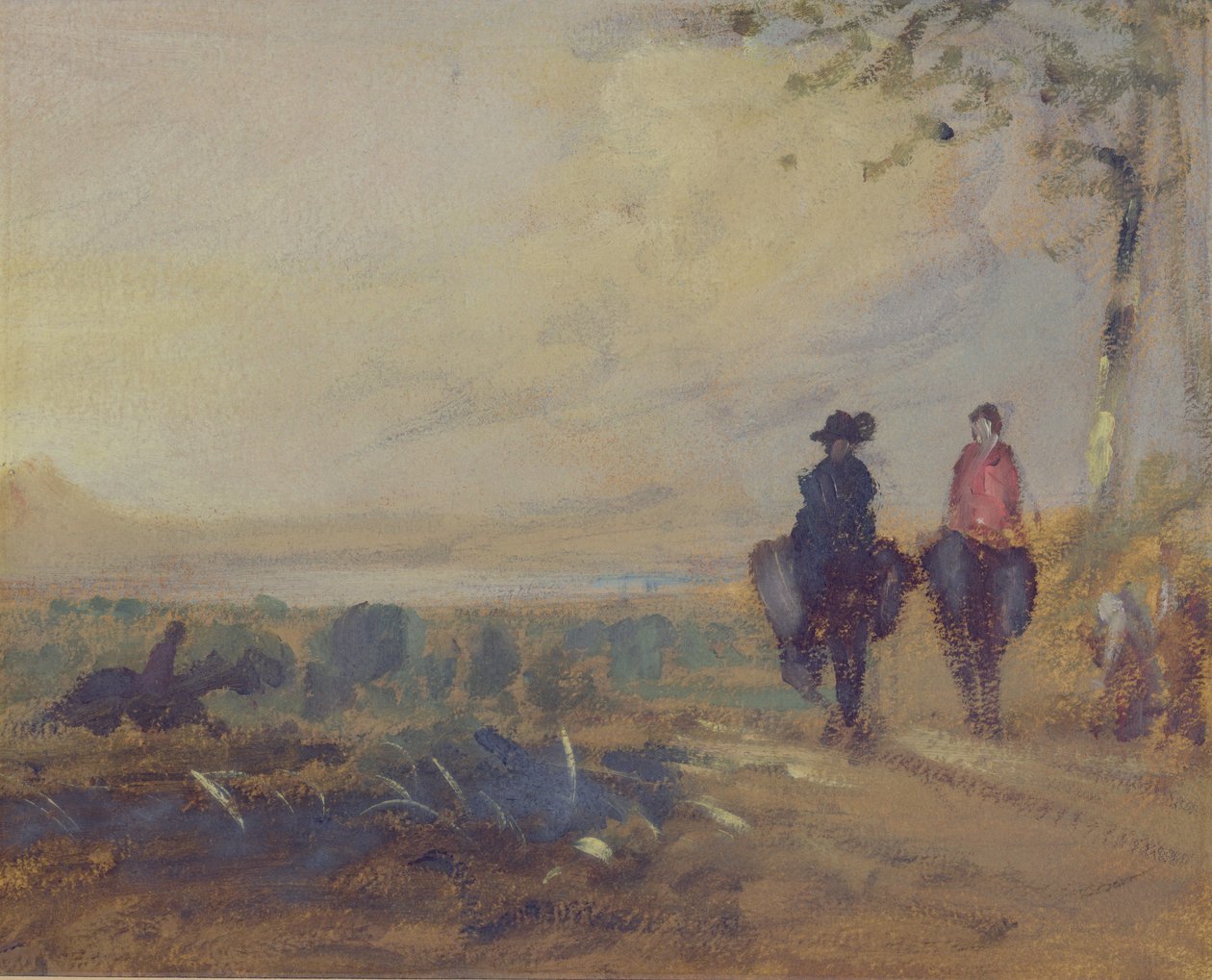 Landschap met Meer en twee Figuren te Paard, voorheen toegeschreven aan J.M.W. Turner (1775-1851) en ook toegeschreven aan Peter de Wint (1784-1849), 1815-25 door English School