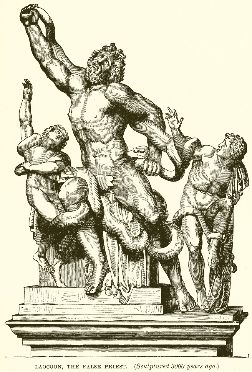Laocoon, de valse priester. (3000 jaar geleden gebeeldhouwd) (gravure) door English School