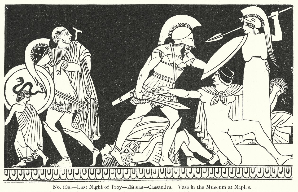 Laatste nacht van Troje - Aeneas - Cassandra. Vaas in het Museum van Napels (gravure) door English School