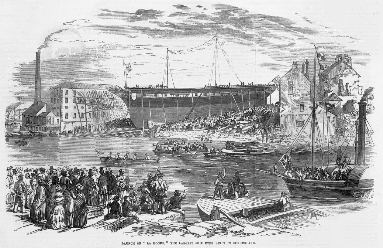 Te water laten van "La Hogue," het grootste schip ooit gebouwd in Sunderland door English School