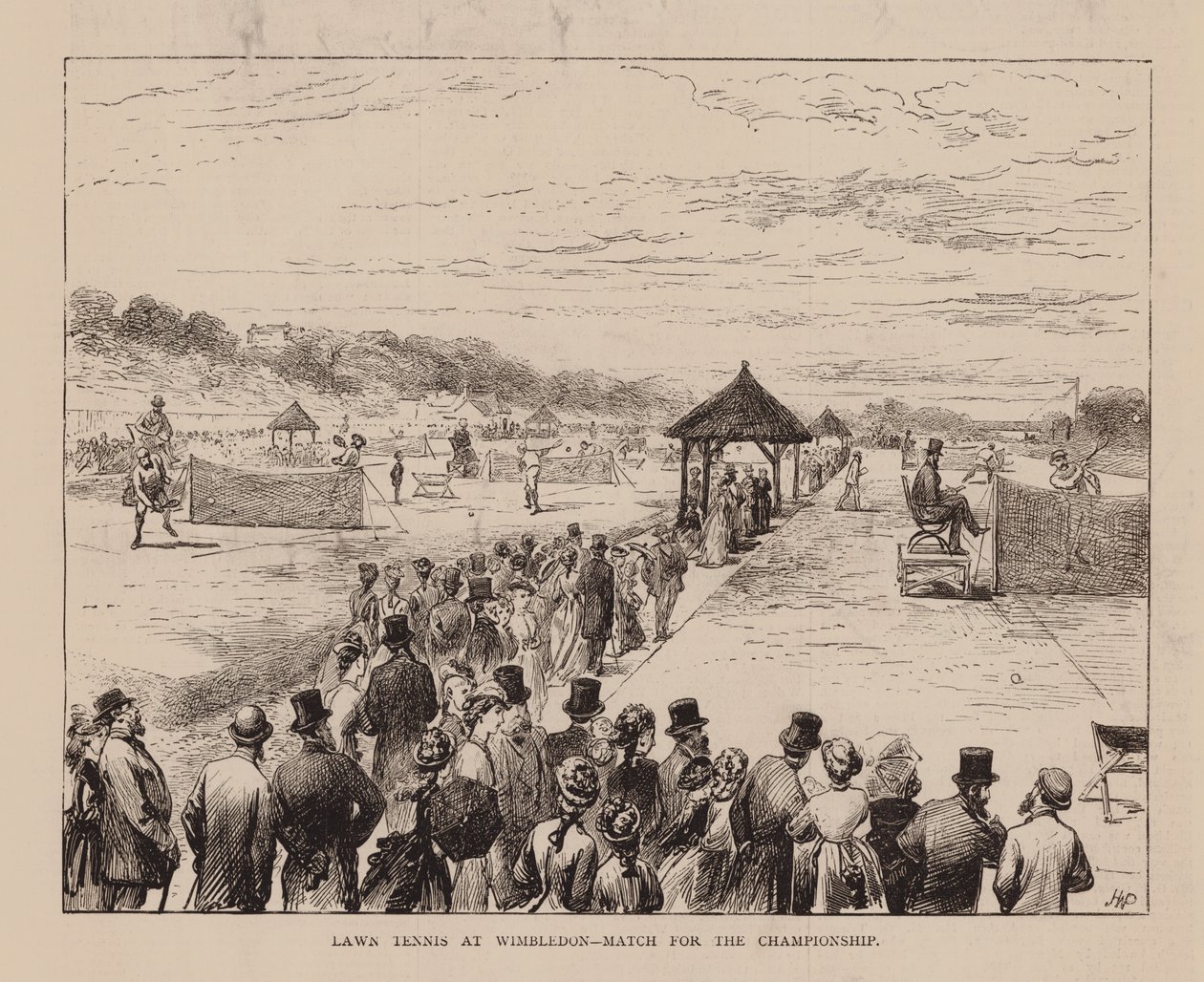 Lawn Tennis op Wimbledon, Wedstrijd om het kampioenschap (gravure) door English School