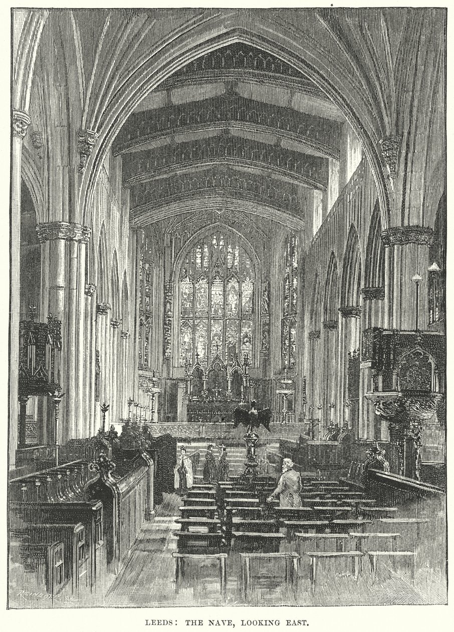 Leeds: Het schip, kijkend naar het oosten (gravure) door English School