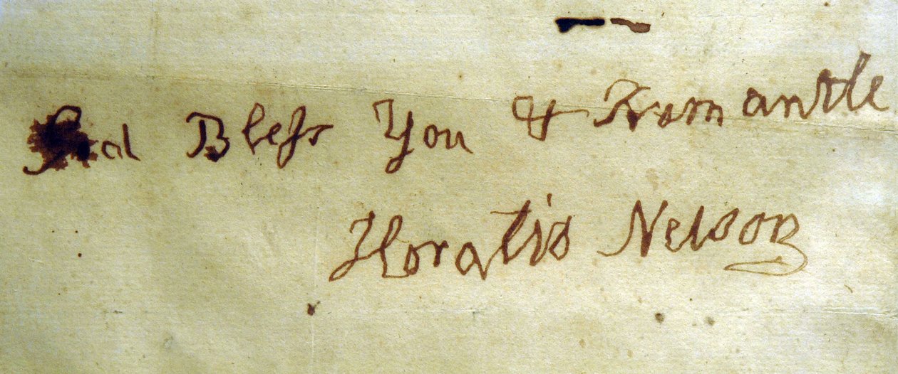 Linkshandig Schrift van Admiraal Lord Nelson door English School