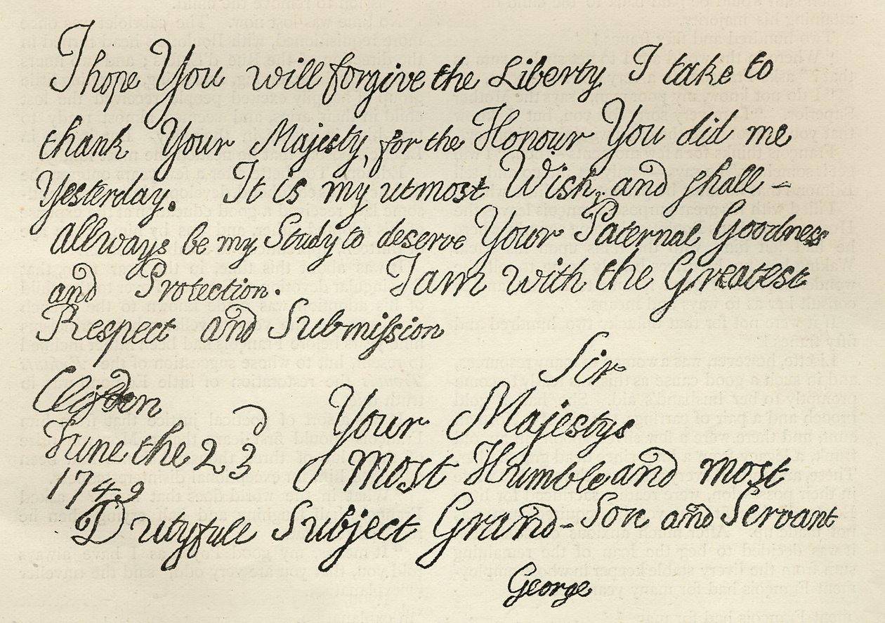 Brief van George III aan zijn grootvader de koning, 23 juni 1749, gepubliceerd in 