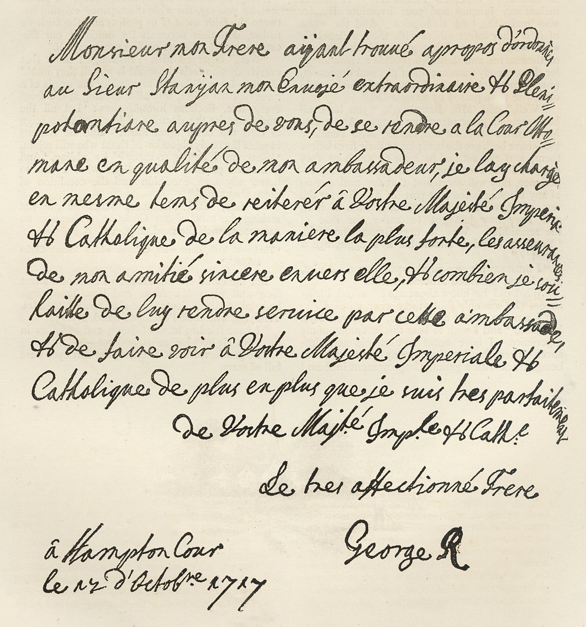 Brief van George I aan Karel VI, 1717, gepubliceerd in 