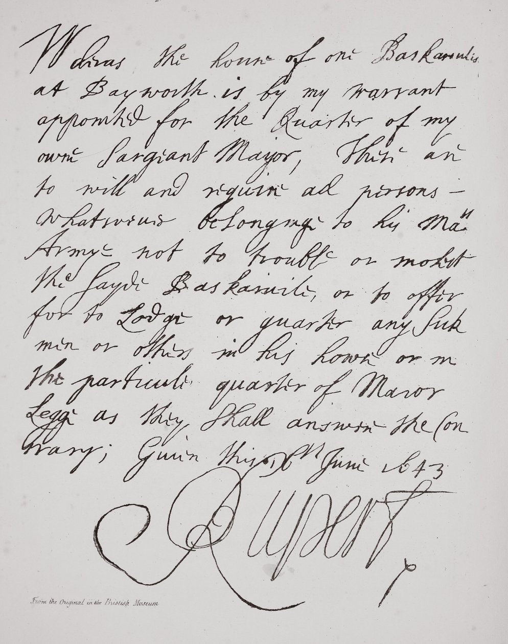 Brief van Prins Rupert, juni 1643 door English School