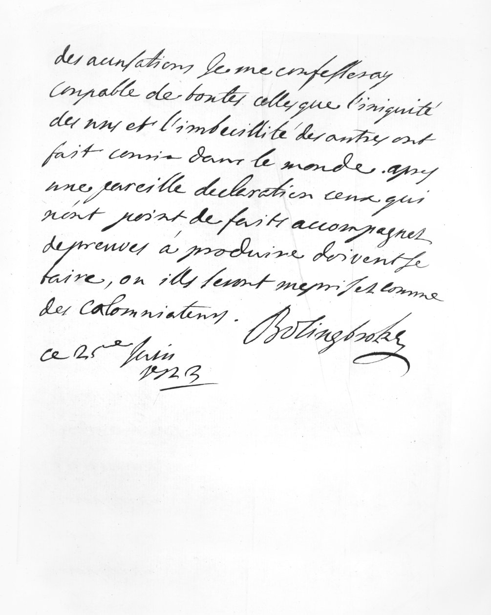 Brief gestuurd door Lord Bolingbroke aan de Abbé Alari (litho) door English School