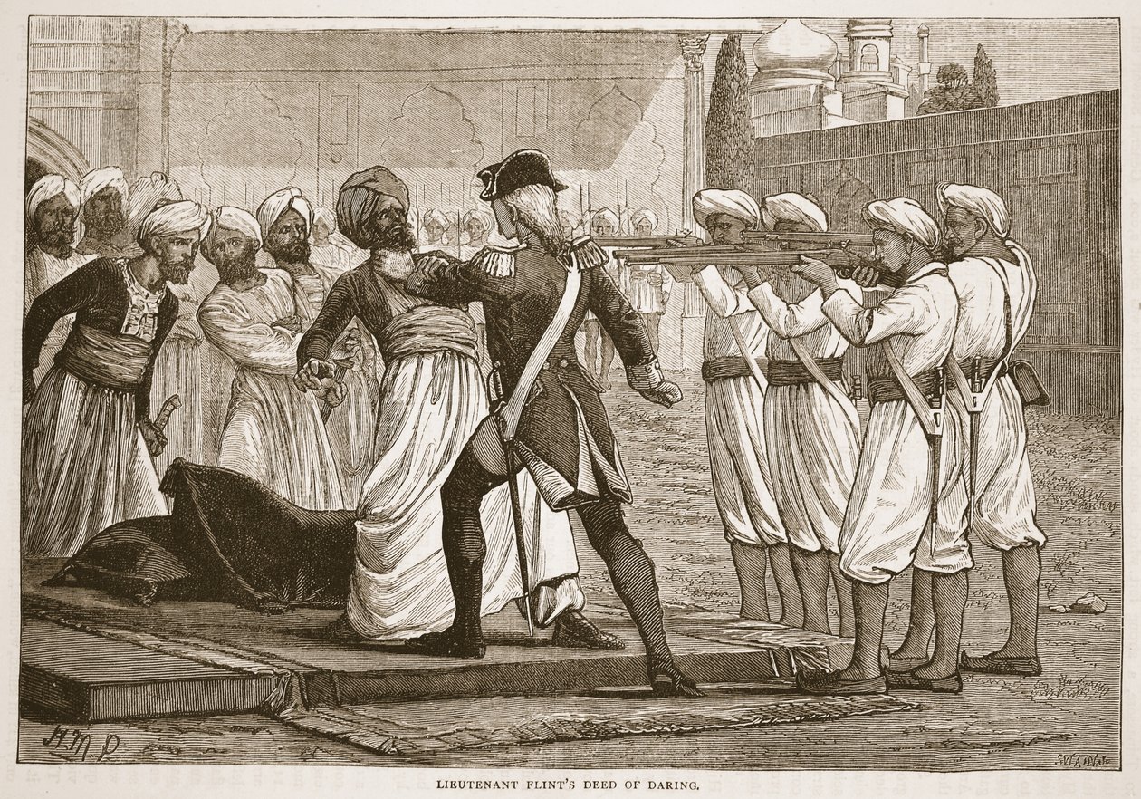 Luitenant Flints Dappere Daad, illustratie uit Cassells Geïllustreerde Geschiedenis van India door James Grant, uitgegeven 1879 door English School