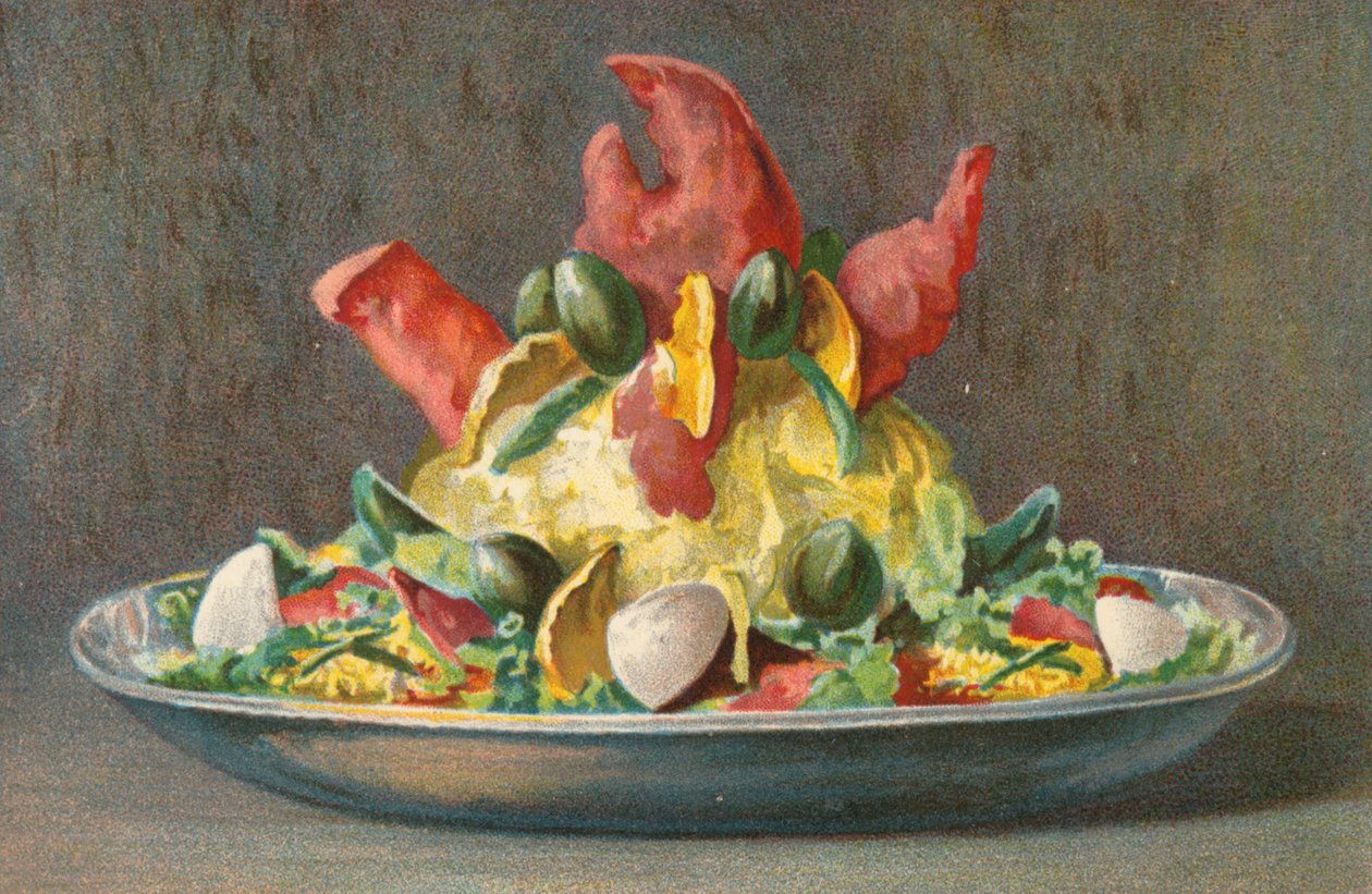 Mayonaise kreeftensalade (kleurenlitho) door English School