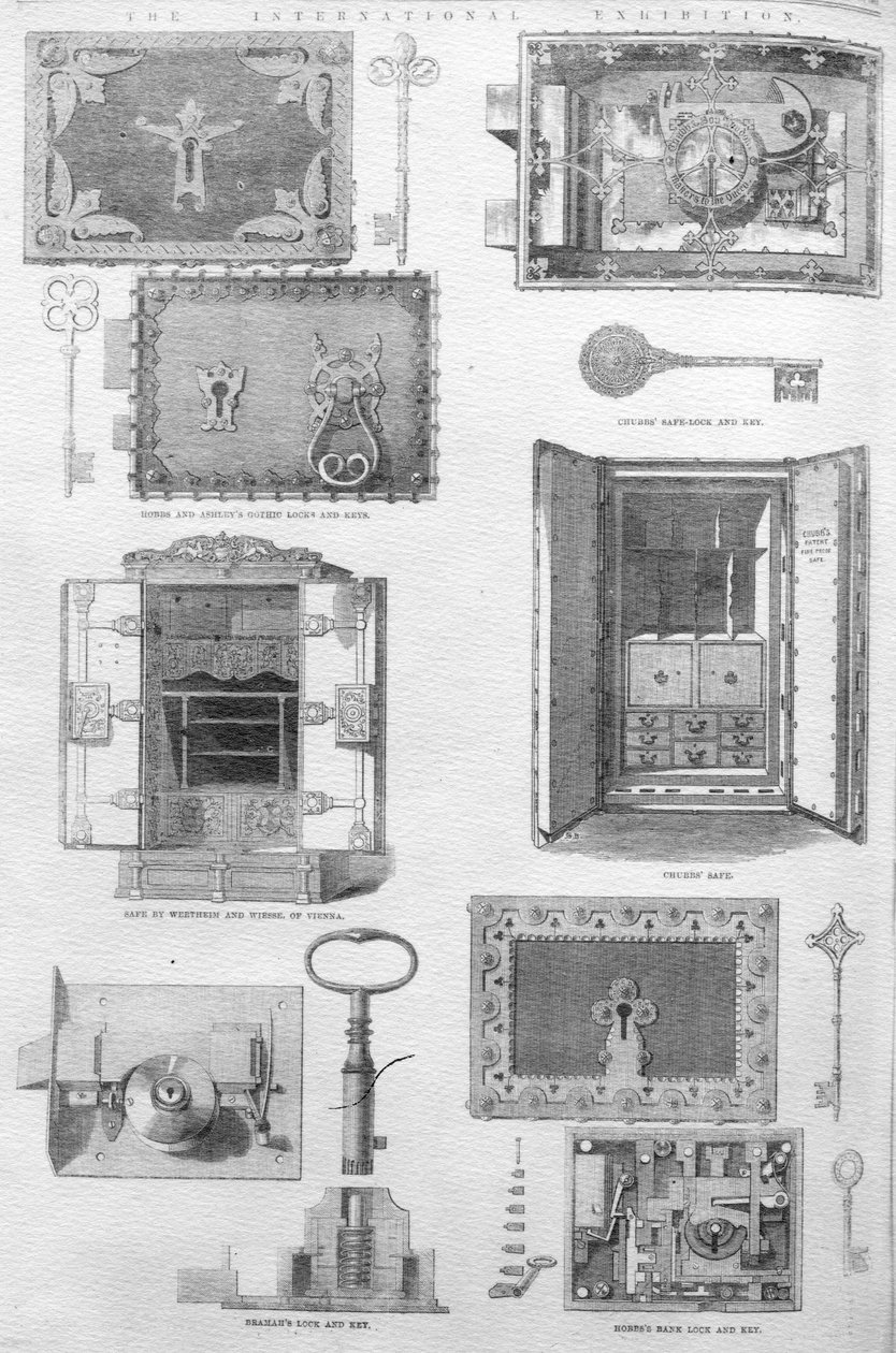 Sloten en kluizen tentoongesteld op de Grote Tentoonstelling van 1862, illustratie uit The Illustrated London News, 15 november 1862 door English School