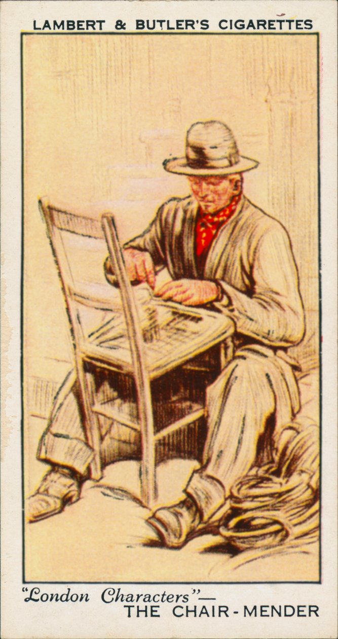 Londense personages: De Stoelmenger (kleurenlitho) door English School