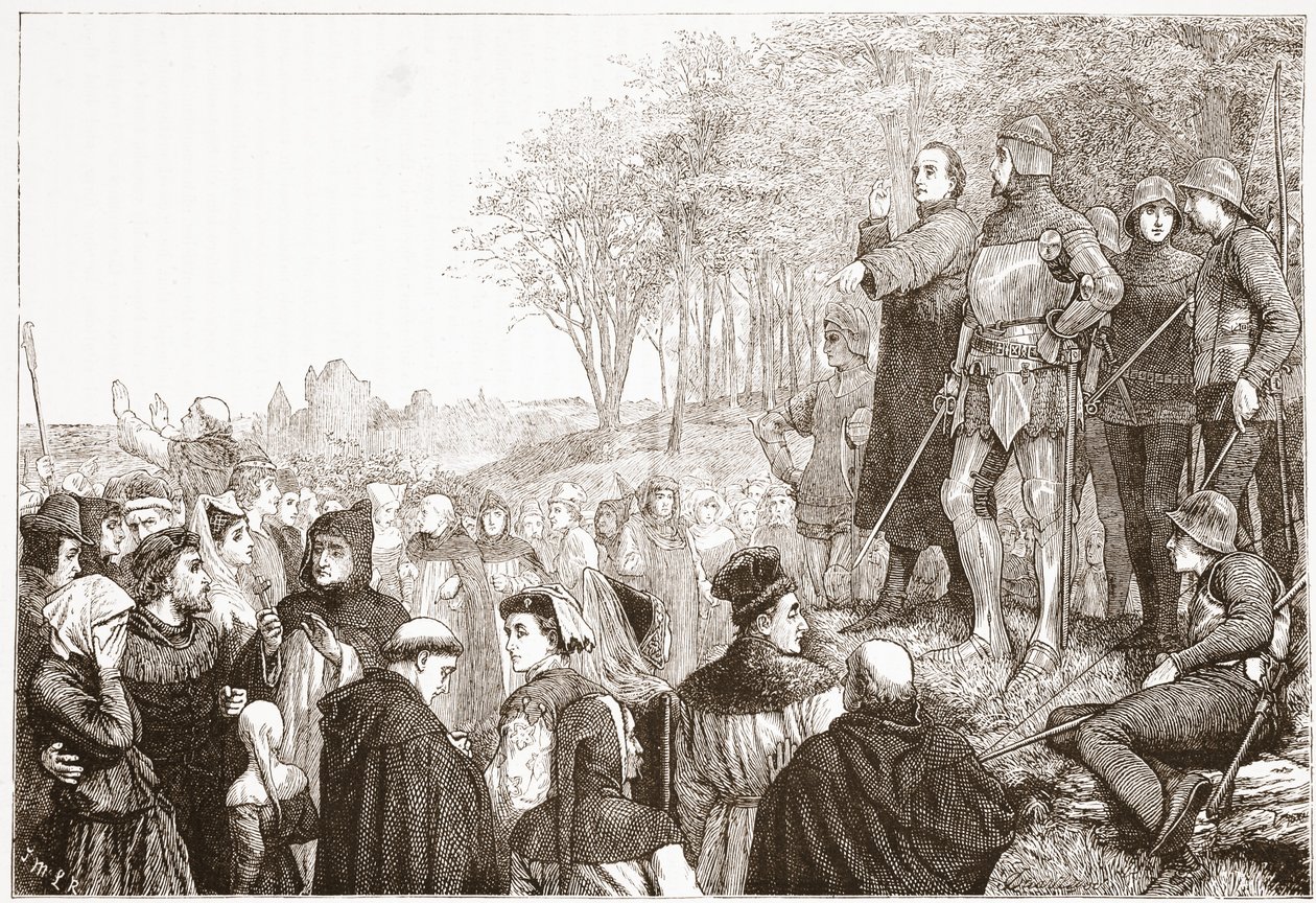 Lord Cobham bij een Lollard Preek, illustratie uit De Geschiedenis van het Protestantisme door James Aitken Wylie, 1878 door English School