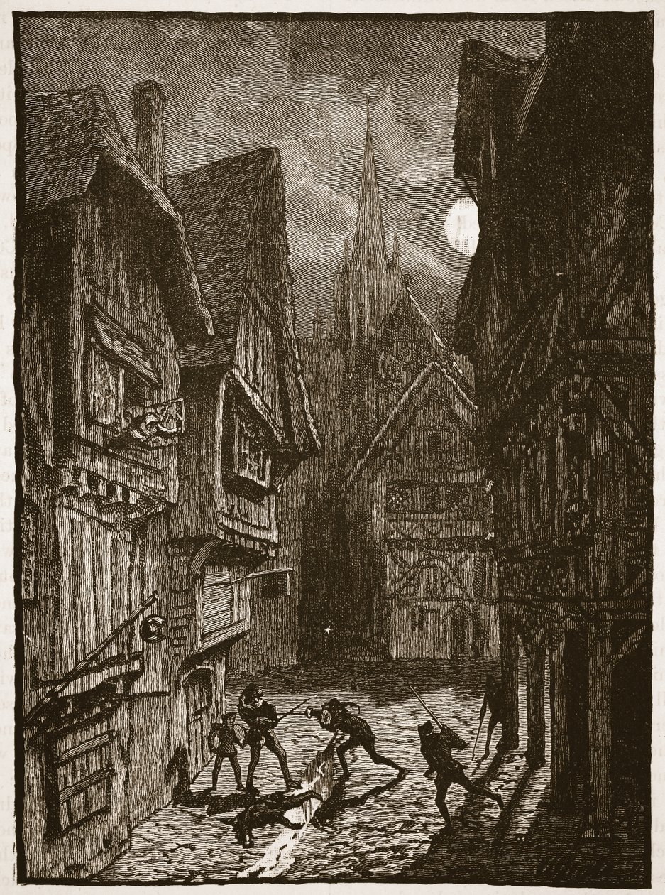 Lord Grey en zijn volgelingen vallen de graaf van Southampton aan, illustratie uit Cassells Geïllustreerde Geschiedenis van Engeland door English School