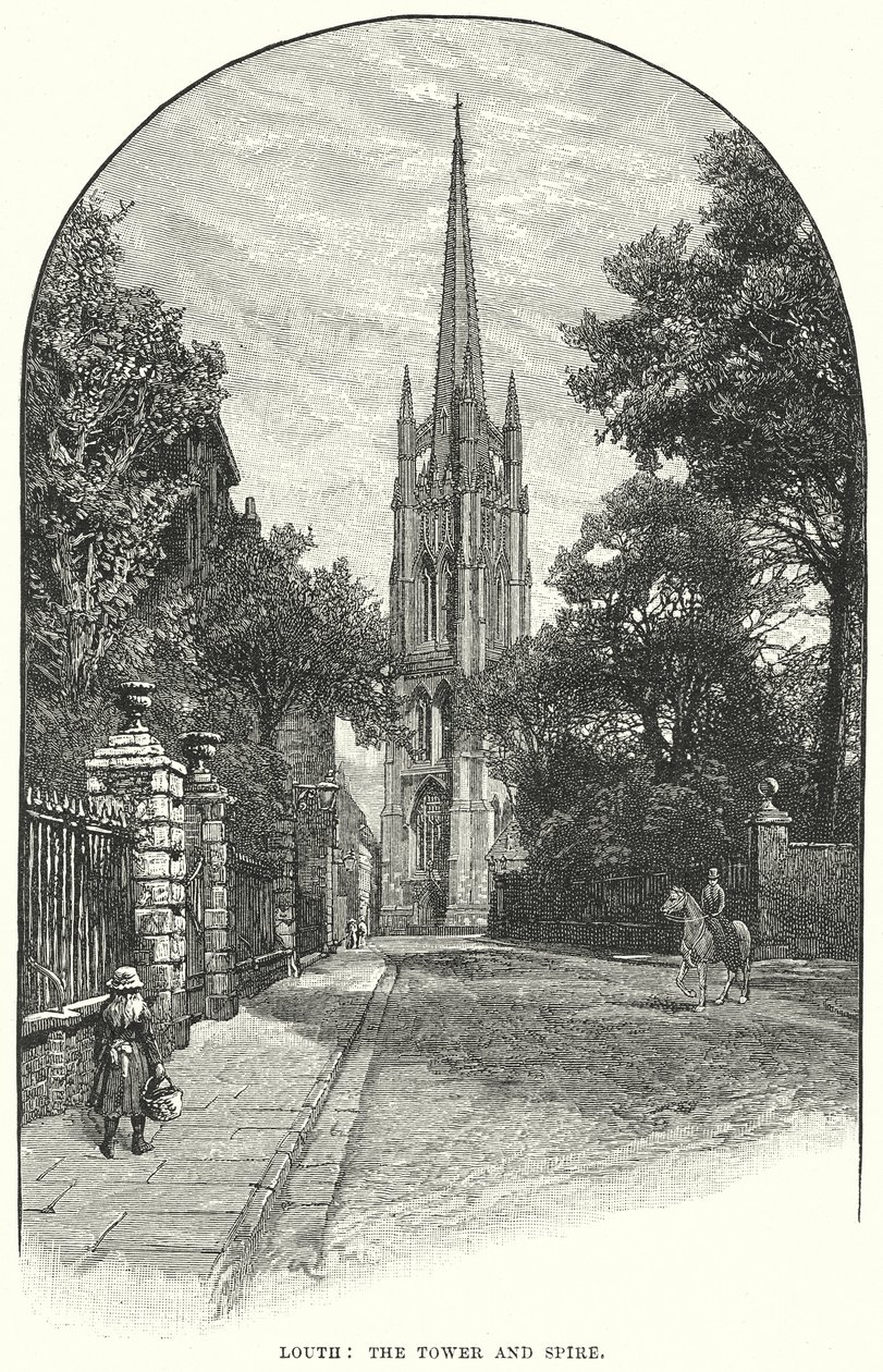 Louth: De toren en torenspits (gravure) door English School