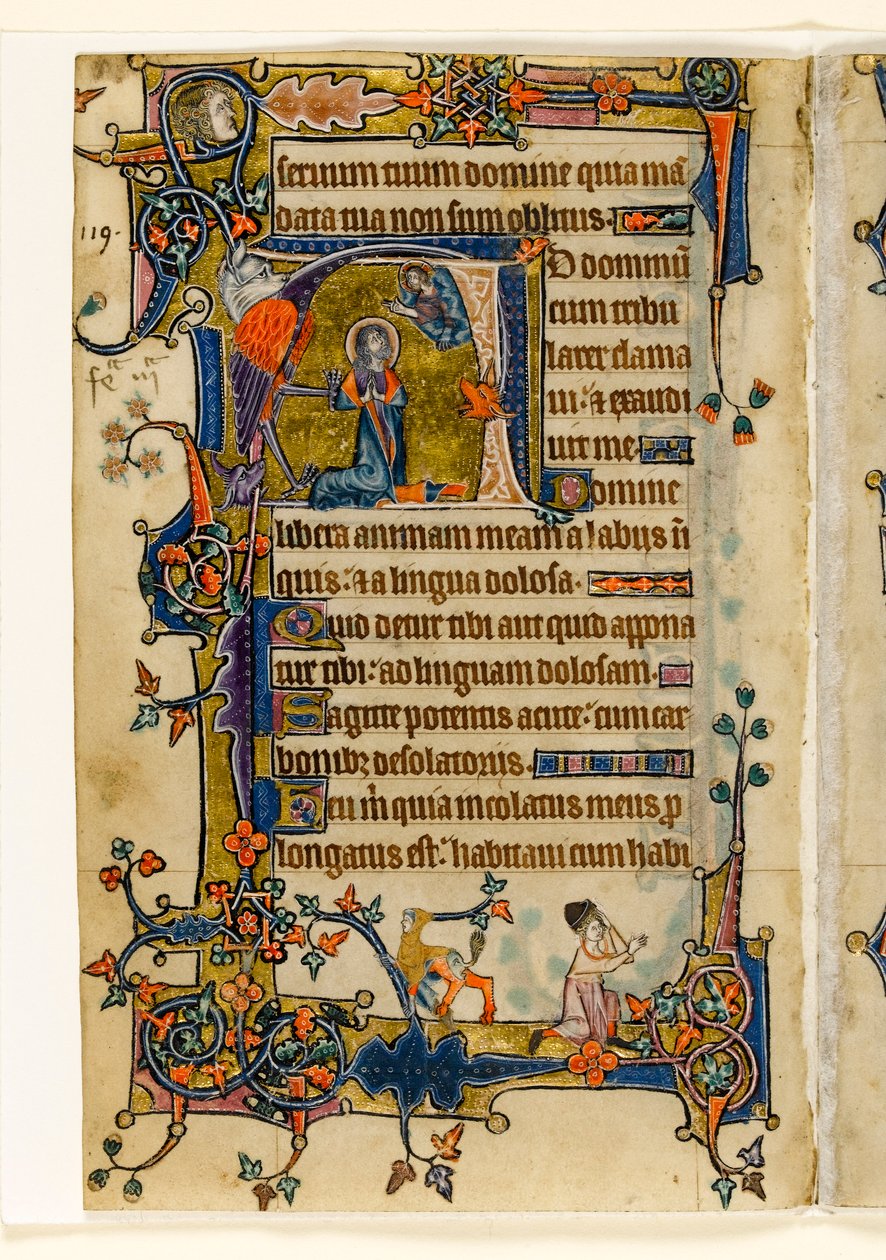 David die bidt, gehistorieerde initiaal uit de Macclesfield Psalter, Gebruik van Sarum, Oost-Anglia, ca. 1330 door English School