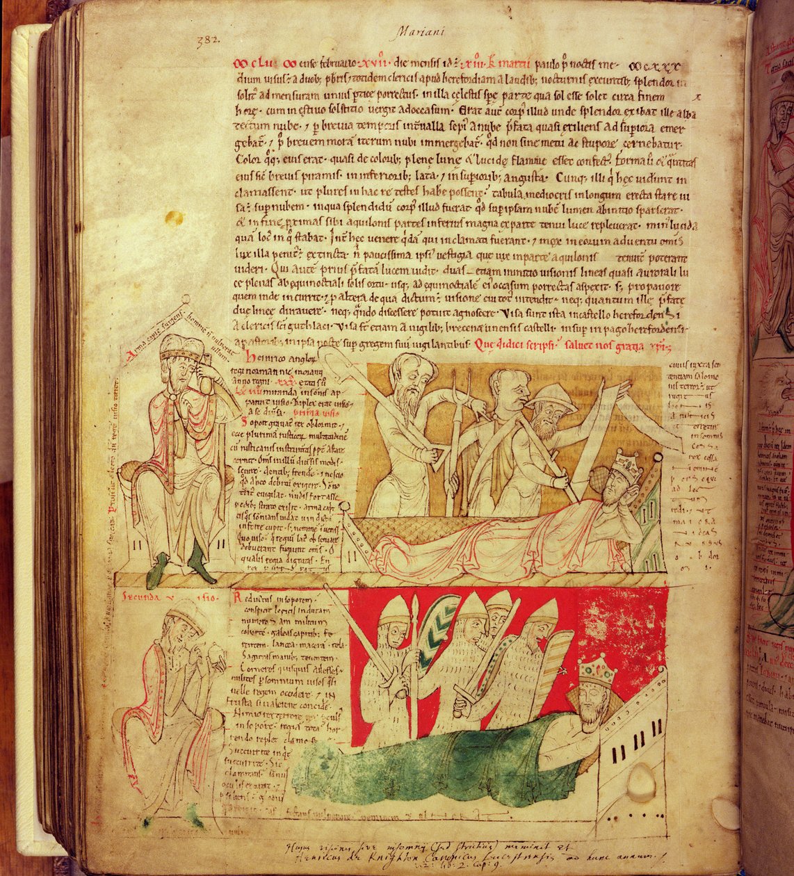 MS CCC 157 p.382 De visioenen gedroomd door Koning Hendrik I in Normandië in 1130, uit de Worcester Chronicle, c.1130-40 door English School
