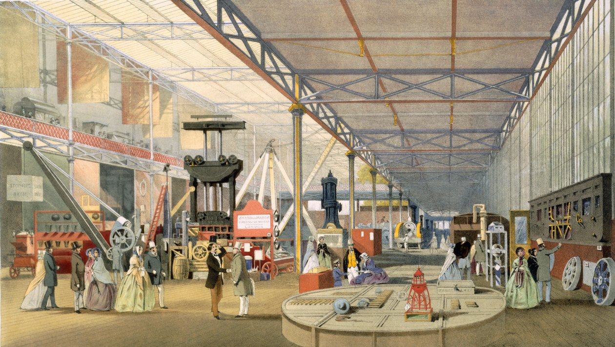 Machines, uit Dickinsons Comprehensive Pictures of the Great Exhibition of 1851 gepubliceerd 1854, kleurenlithografie door English School