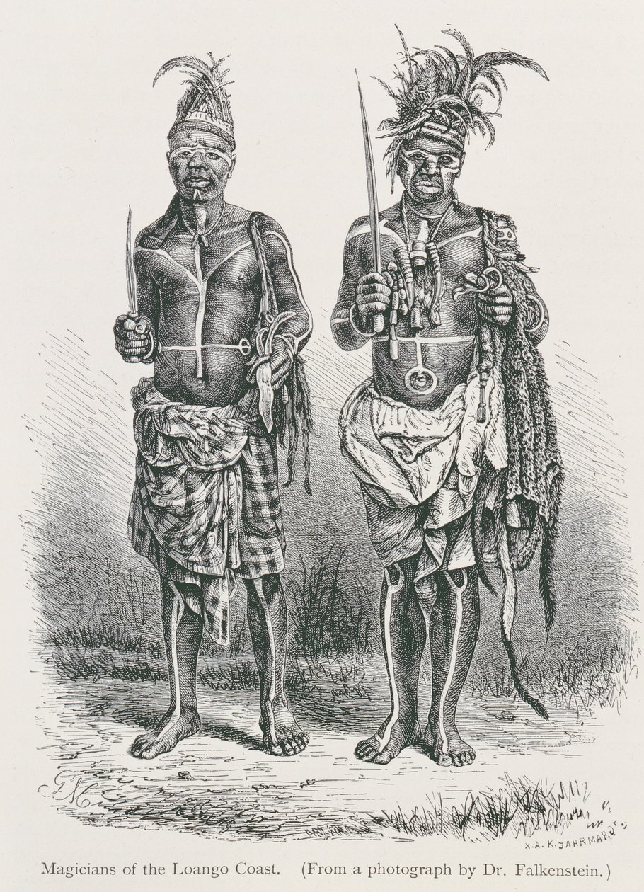 Tovenaars van de Loango-kust, gegraveerd van een foto door Dr. Falkenstein, uit 